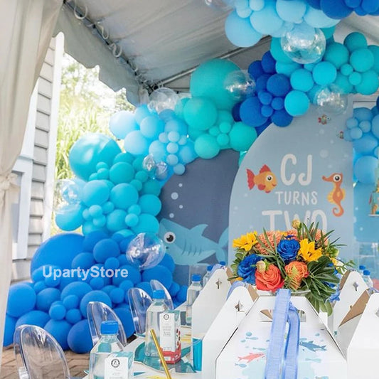 1 Set Blue Balloon Garland Transparent BoBo Globos Maca Lake Blue Balloon Arch for Sea Animal Baby Shower Birthday Party Decor