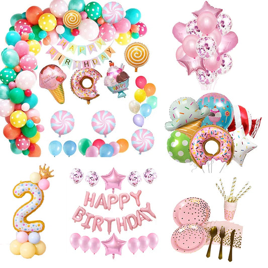 Candy Pink Theme Disposable party tableware Pastel Balloon Garland Kit Arch Baby Shower Party Supplies Girl Birthday DIY Decor