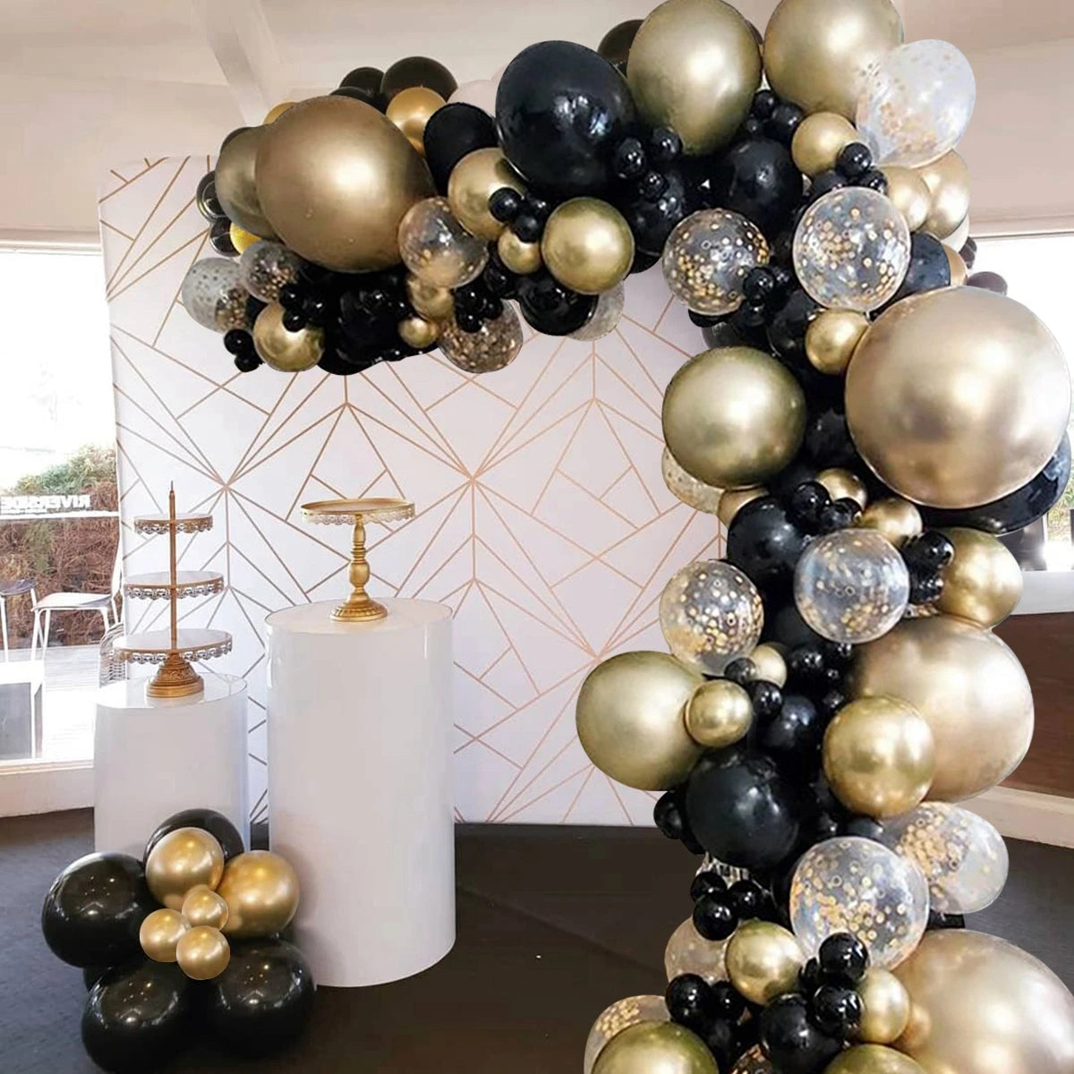 Black Gold Balloon Garland Arch Kit Latex Confetti Balloon Happy 30 40 50th Years Old Birthday Party Decor Birthday Anniversary