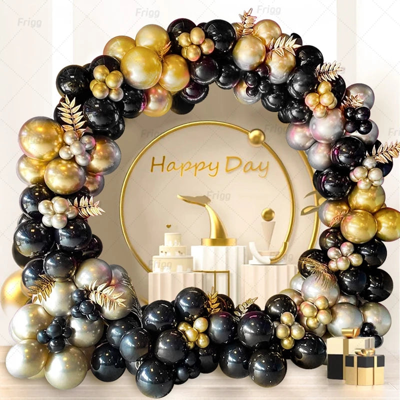 Black Gold Balloon Garland Arch Kit Confetti Latex Baloon Graduation Happy 30th 40th Birthday Balloons Decor Baby Shower Favor