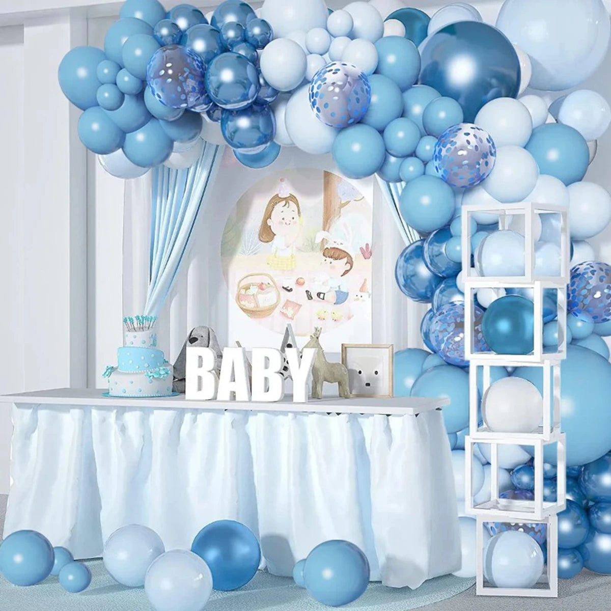 Blue Balloon Garland Arch Kit Wedding Birthday Ballon 1st One Year Birthday Party Decoration Kids Baby Shower Boy Latex Baloon