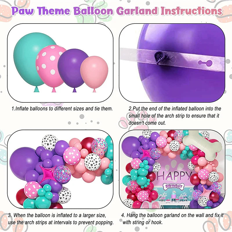 126pc Dog Animals Paw Pink Balloon Garland Arch Baby Shower First 5th Birthday Girl Ballons Party Decoration Anniversaire Globos