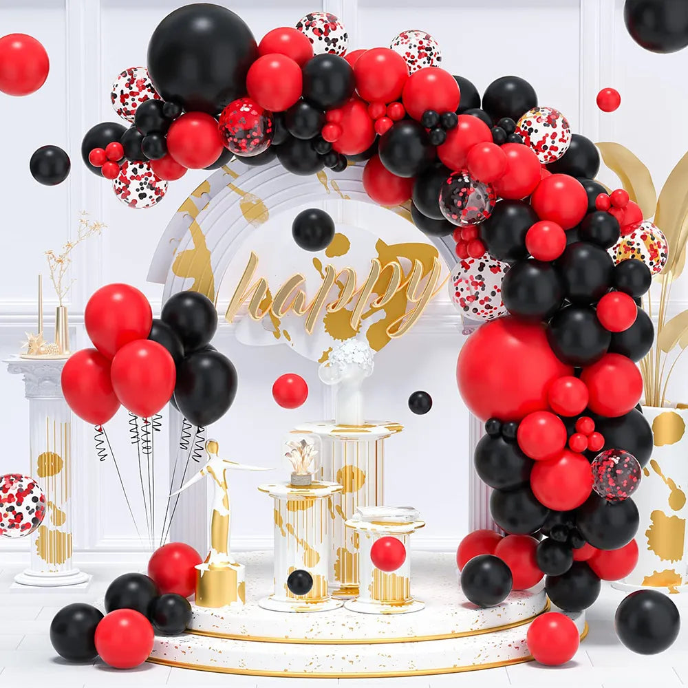 1Set Red Black Balloon Garland Arch Kit Confetti Party 1st Birthday Decor Ballon BBQ Casino Graduation Baby Shower Helium Globos