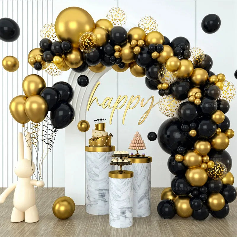 Black Gold Balloon Garland Arch Kit Confetti Latex Baloon Graduation Happy 30th 40th Birthday Balloons Decor Baby Shower Favor