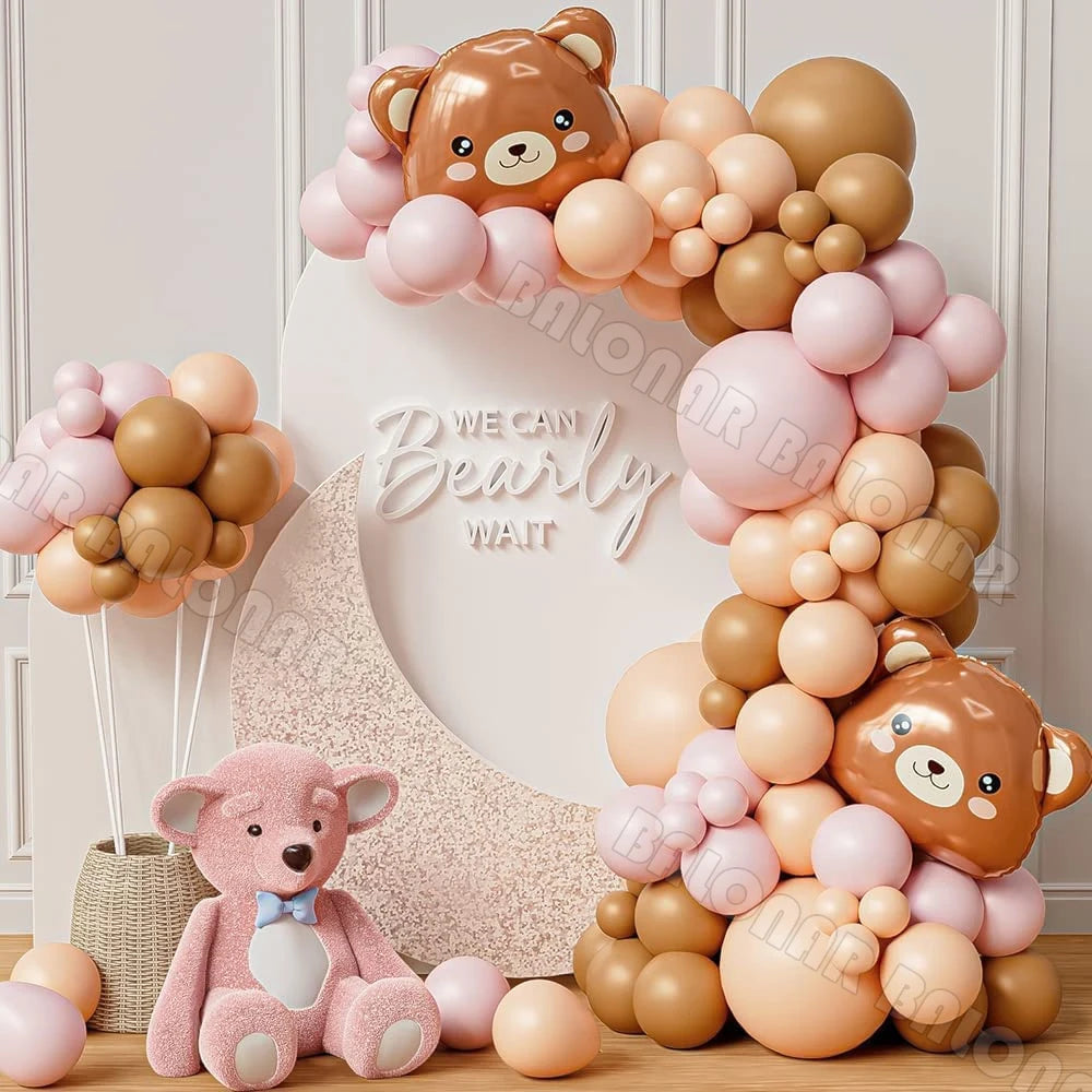 98pcs Brown Bear Balloon Garland Kit Blue Pink We Can Bearly Waits Bear Theme Birthday Party Boy or Girl Baby Shower Decorations