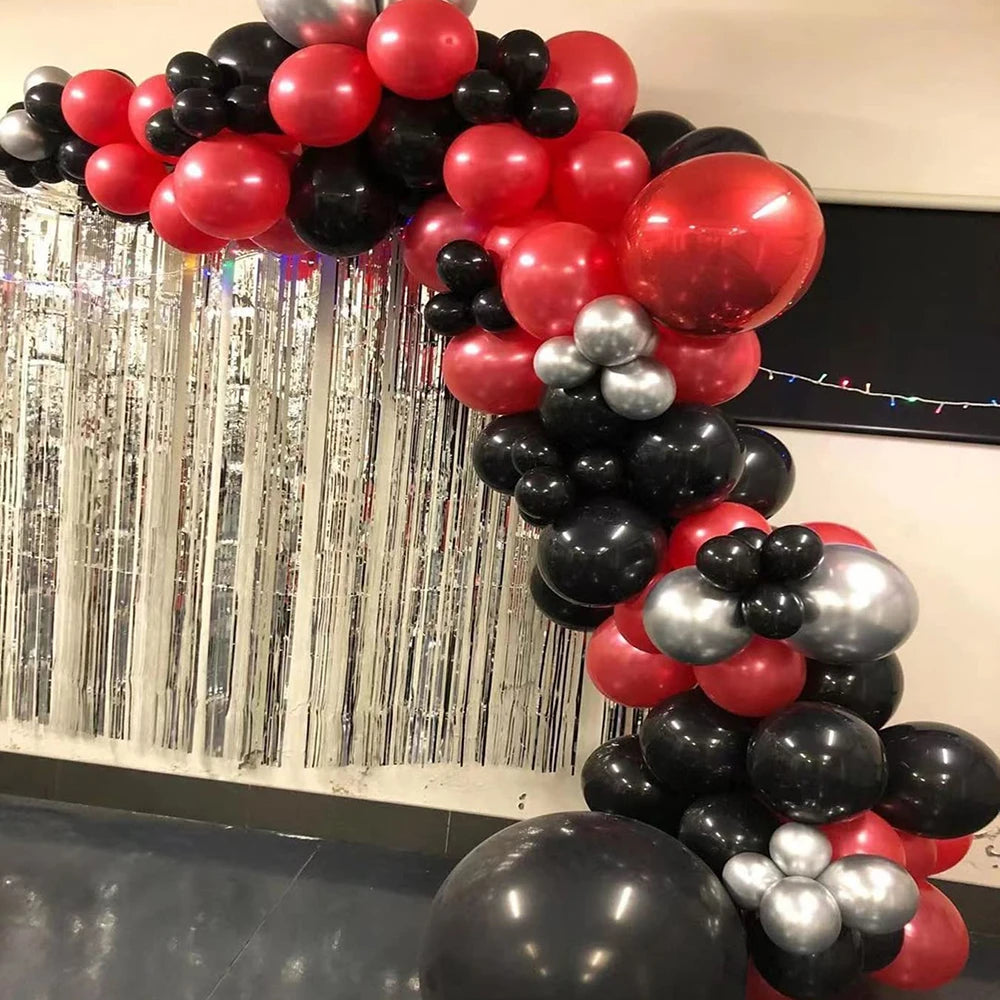 1Set Red Black Balloon Garland Arch Kit Confetti Party 1st Birthday Decor Ballon BBQ Casino Graduation Baby Shower Helium Globos