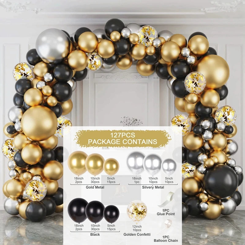 Black Gold Balloon Garland Arch Kit Confetti Latex Balloon Happy 30 40 50 Year Old Birthday Party Decoration 30th Anniversary