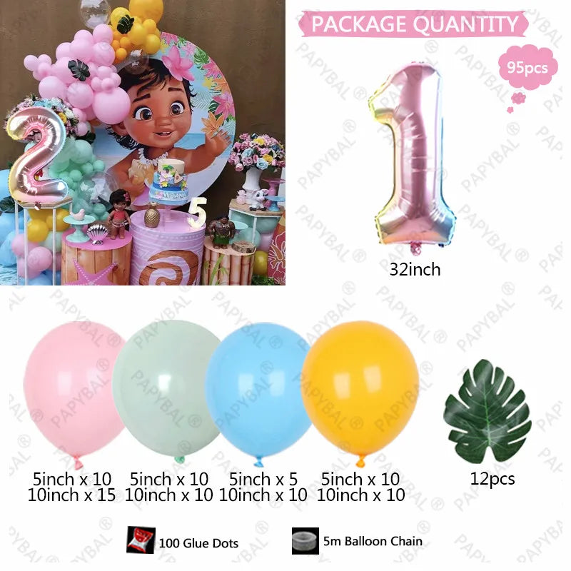 Disney Moana Balloons Garland Arch Kit Birthday Green Latex Balloons Party Decor Globos Girl Gifts Baby Shower Decorations