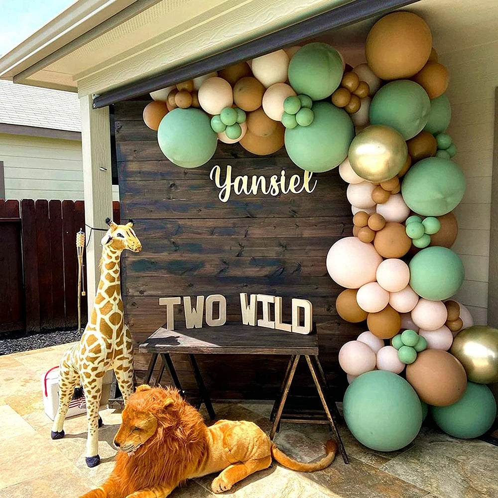 118Pcs Sage Green Balloon Garland Arch Kit Retro Metallic Gold and Brown Balloons for Wedding Birthday Party Baby Shower Decor