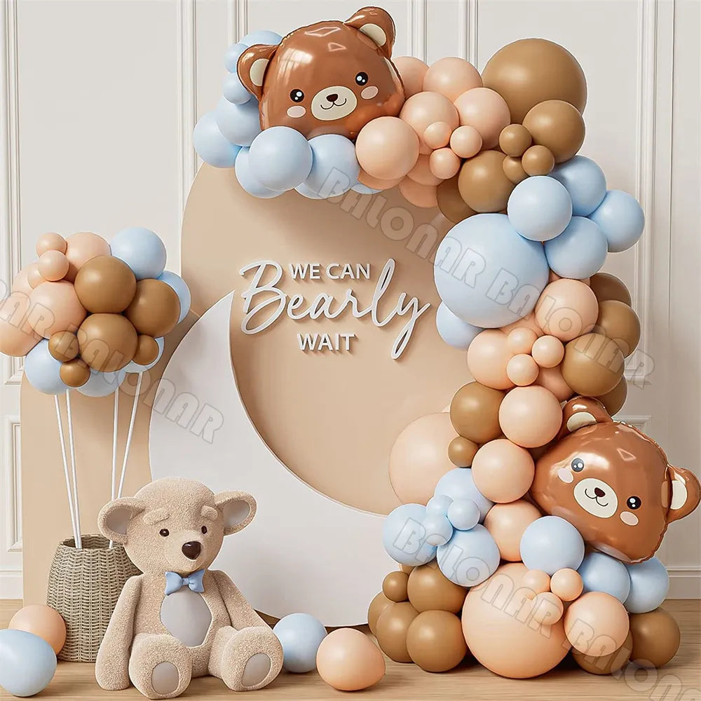 98pcs Brown Bear Balloon Garland Kit Blue Pink We Can Bearly Waits Bear Theme Birthday Party Boy or Girl Baby Shower Decorations