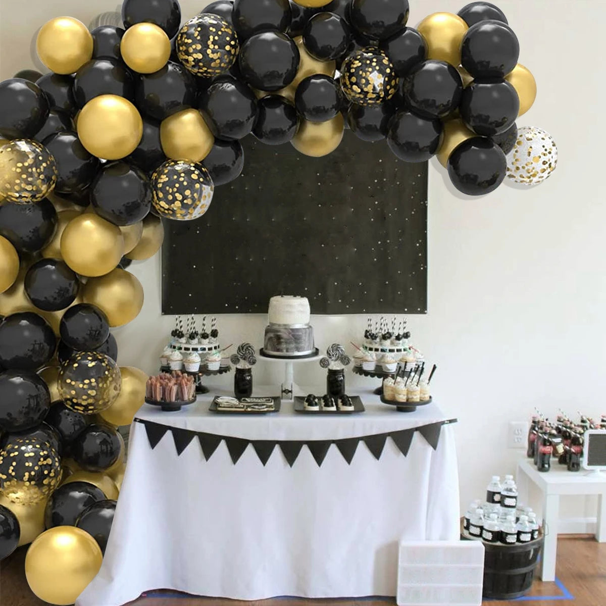 Black Gold Balloon Garland Arch Kit Confetti Latex Baloon Graduation Happy 30th 40th Birthday Balloons Decor Baby Shower Favor