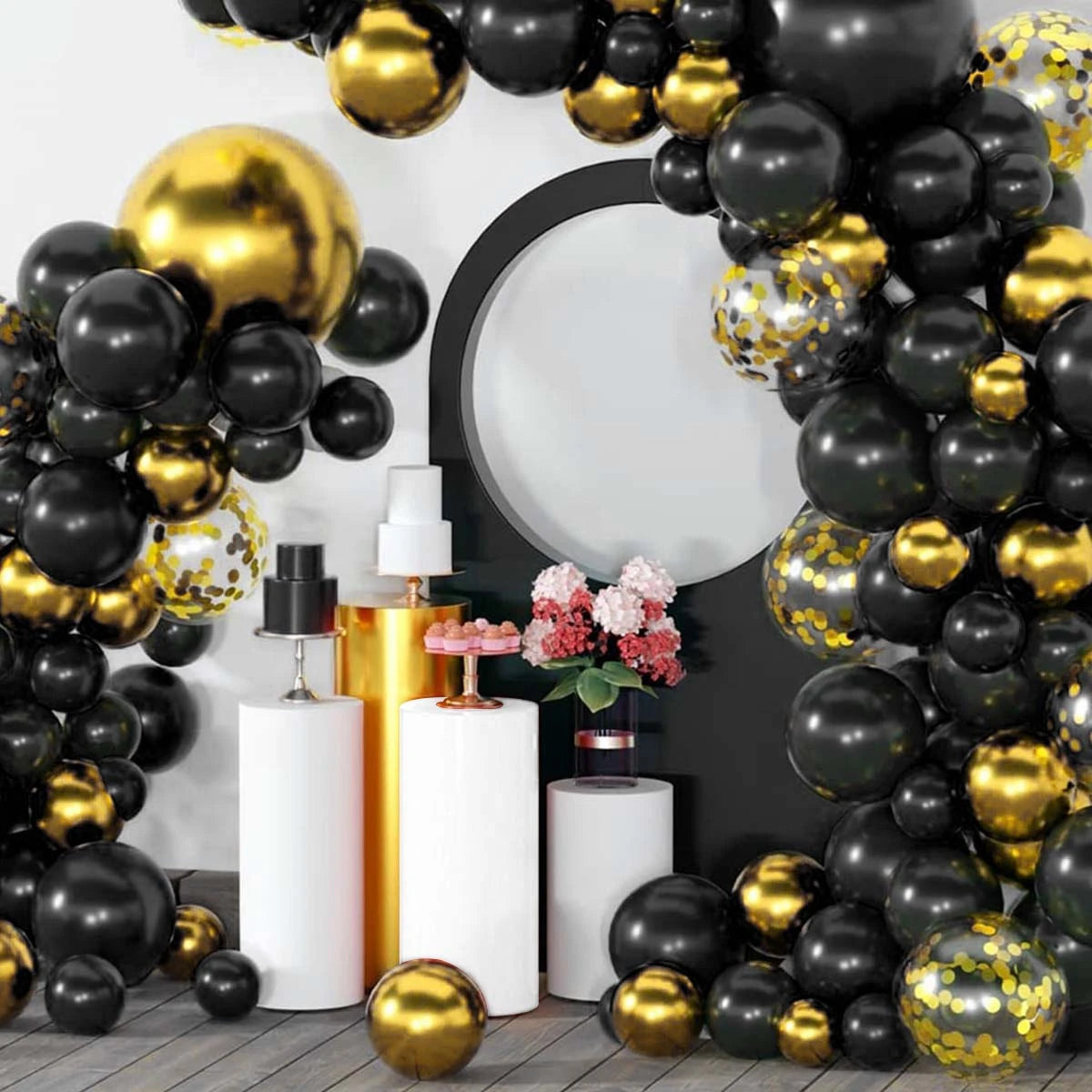 Black Gold Balloon Garland Arch Kit Confetti Latex Baloon Graduation Happy 30th 40th Birthday Balloons Decor Baby Shower Favor