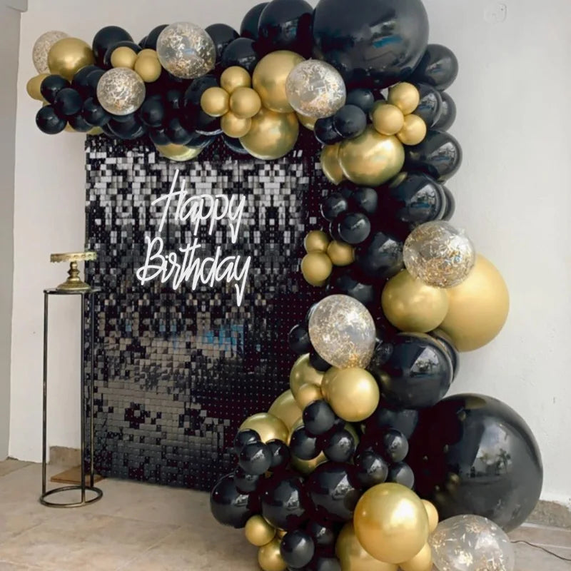 Black Gold Balloon Garland Arch Kit Latex Confetti Balloon Happy 30 40 50th Years Old Birthday Party Decor Birthday Anniversary