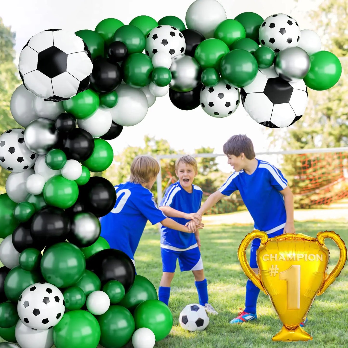 127Pcs Green White Black Football Trophy Foil Balloon Garland Arch Set Birthday Party Kids Toys Football Themed PartyDecorations