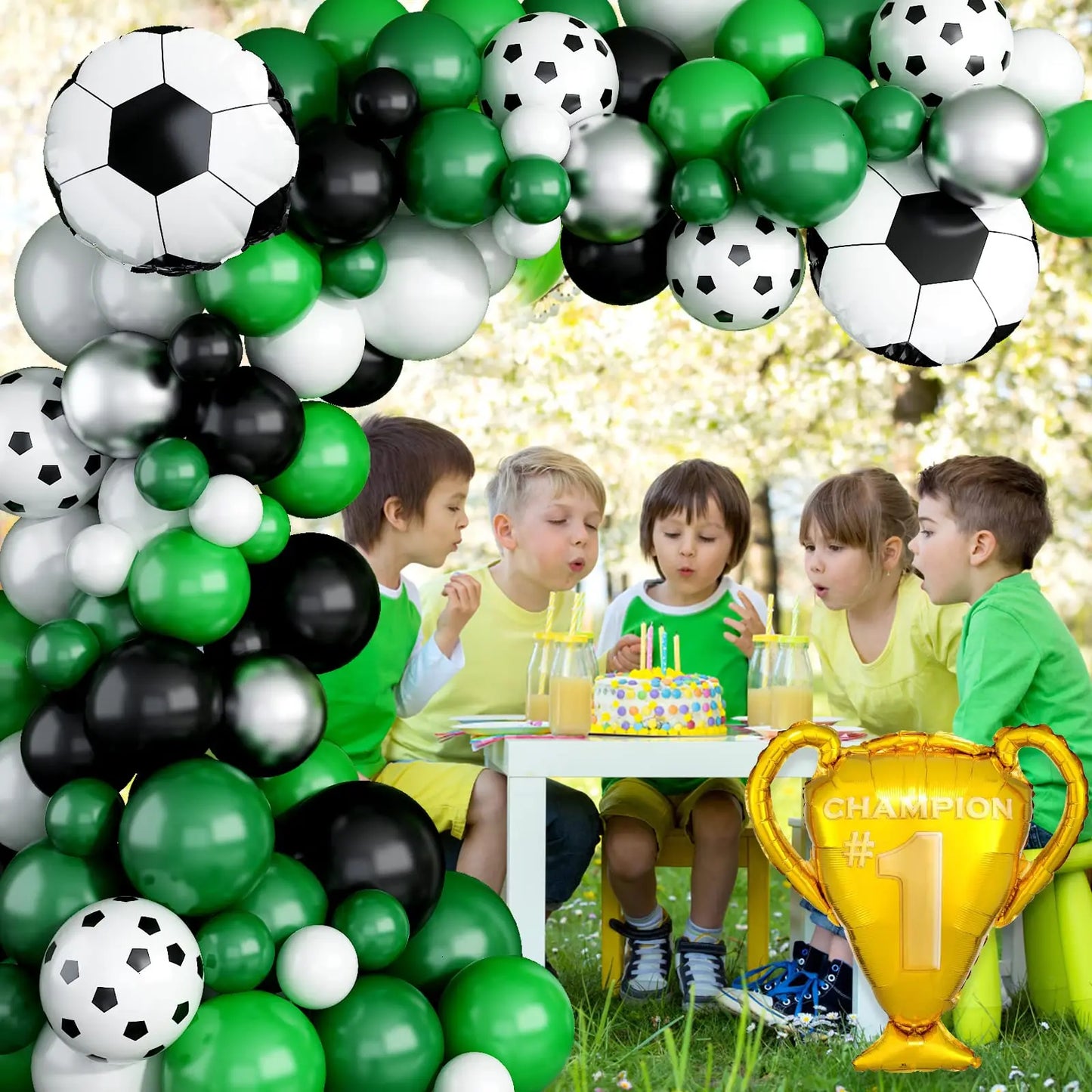 127Pcs Green White Black Football Trophy Foil Balloon Garland Arch Set Birthday Party Kids Toys Football Themed PartyDecorations