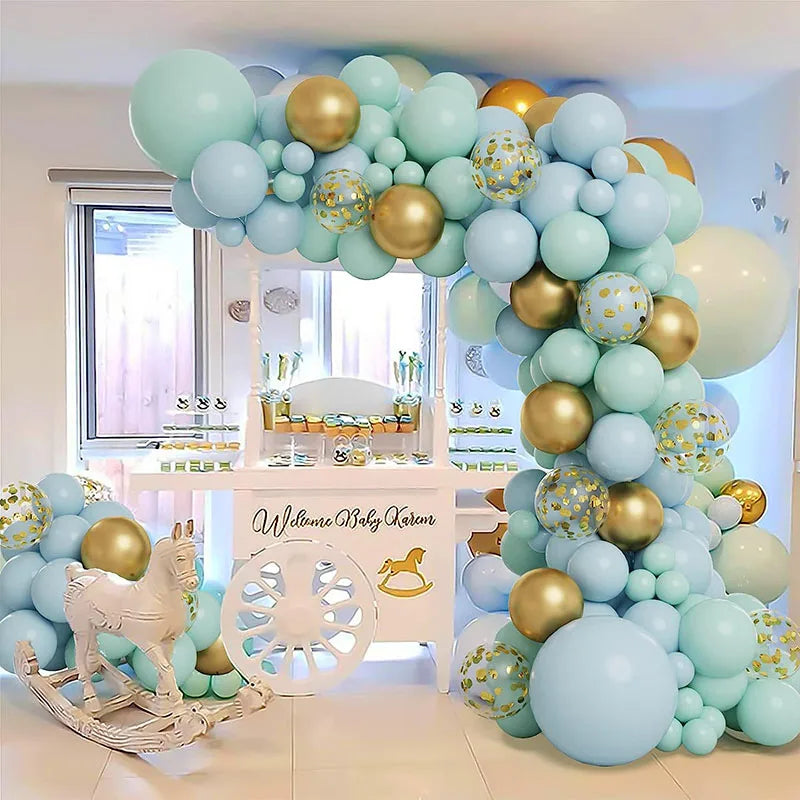 124pcs Mint Green and Blue Balloon Garland Kit, Confetti Latex Balloons for Wedding Bridal Baby Shower Birthday Party Decoration