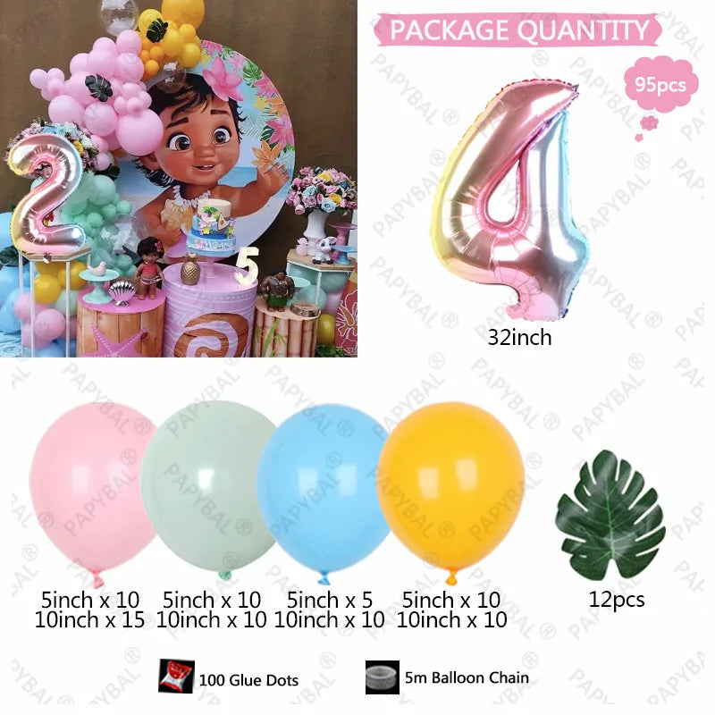 Disney Moana Balloons Garland Arch Kit Birthday Green Latex Balloons Party Decor Globos Girl Gifts Baby Shower Decorations