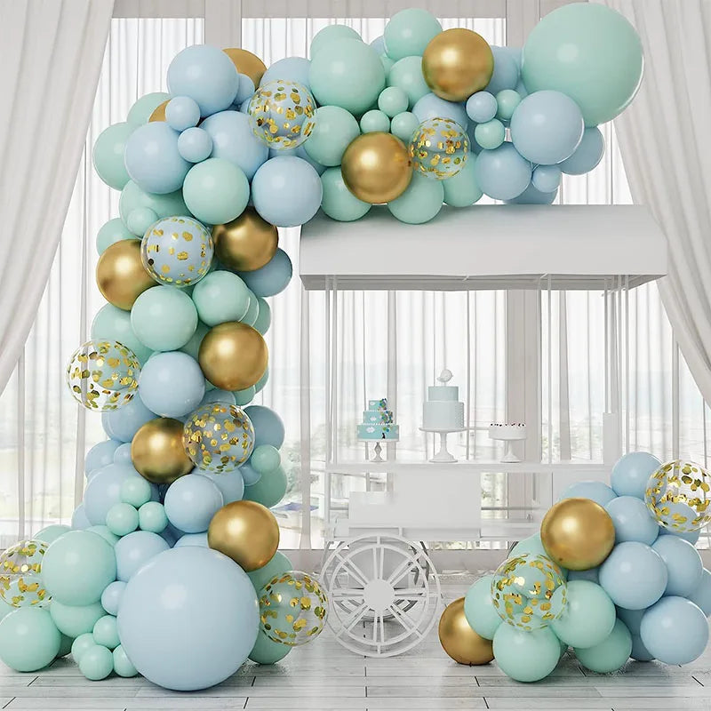 124pcs Mint Green and Blue Balloon Garland Kit, Confetti Latex Balloons for Wedding Bridal Baby Shower Birthday Party Decoration