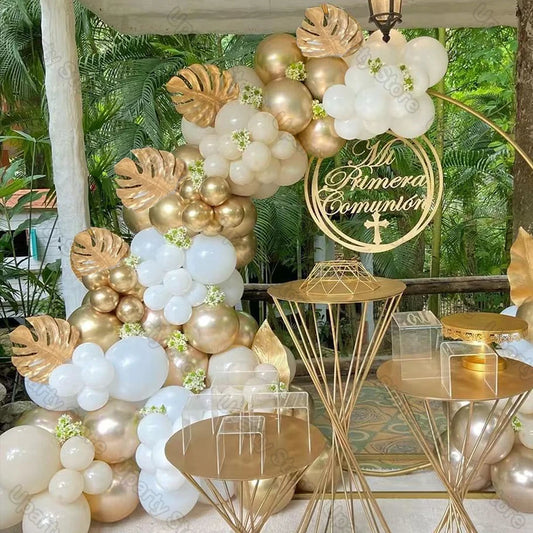 1 Set Sand White Birthday Balloons Arch Kit White Sand Chrome Gold Balloon Garland for Wedding Birthday Party Decor Baby Shower