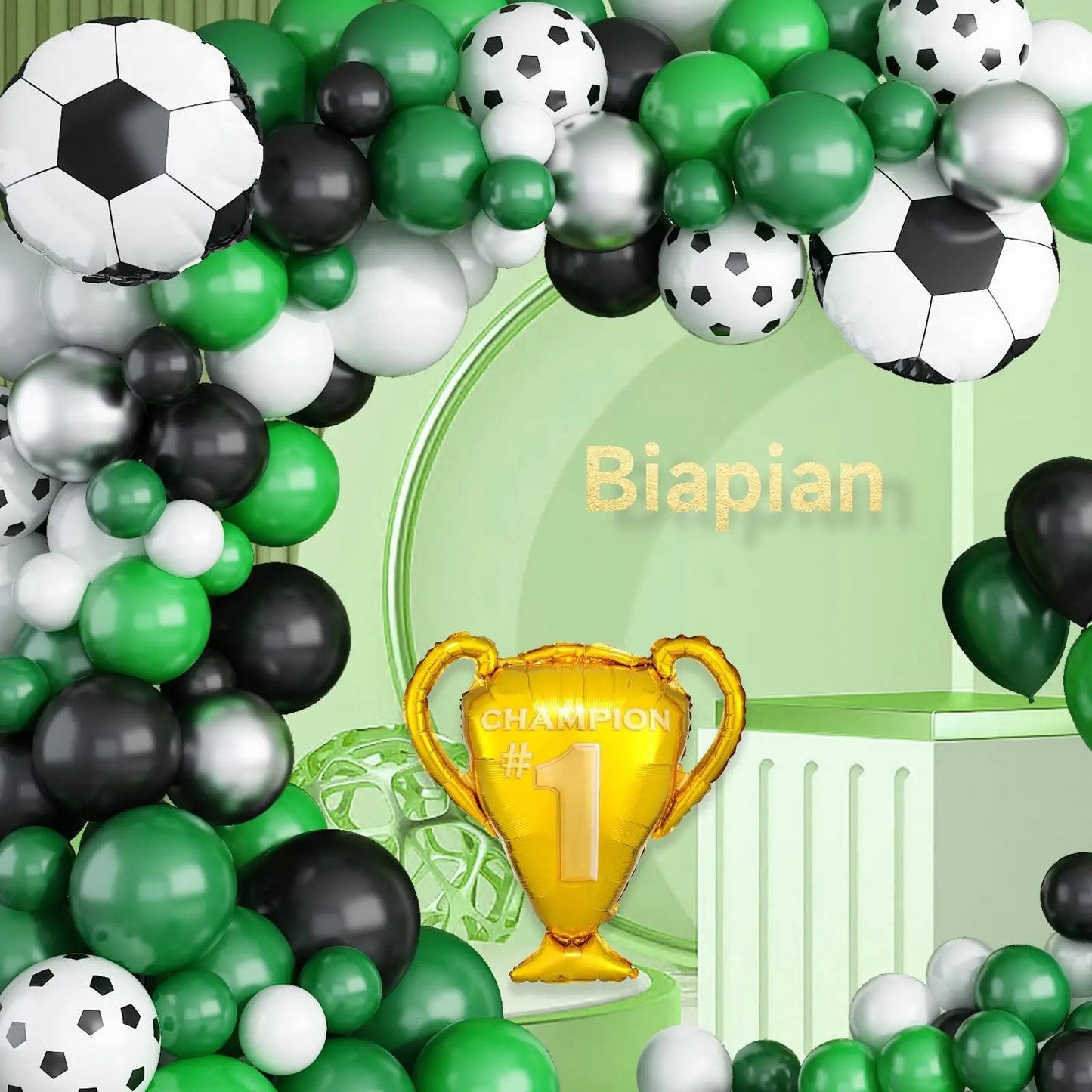 127Pcs Green White Black Football Trophy Foil Balloon Garland Arch Set Birthday Party Kids Toys Football Themed PartyDecorations