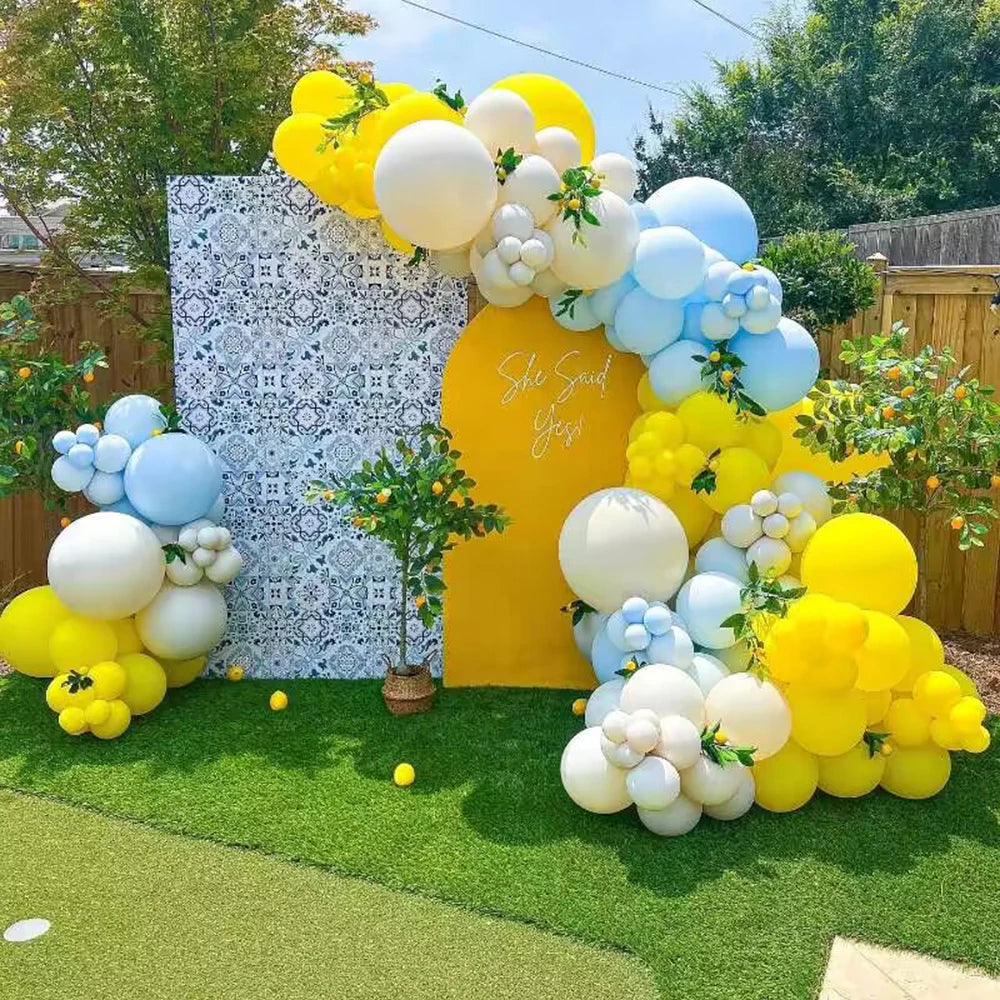 132/102pcs Royal Blue Lemon Yellow Balloon Garland Arch for Baby Shower Birthday Wedding Anniversary Graduation Party Decoration