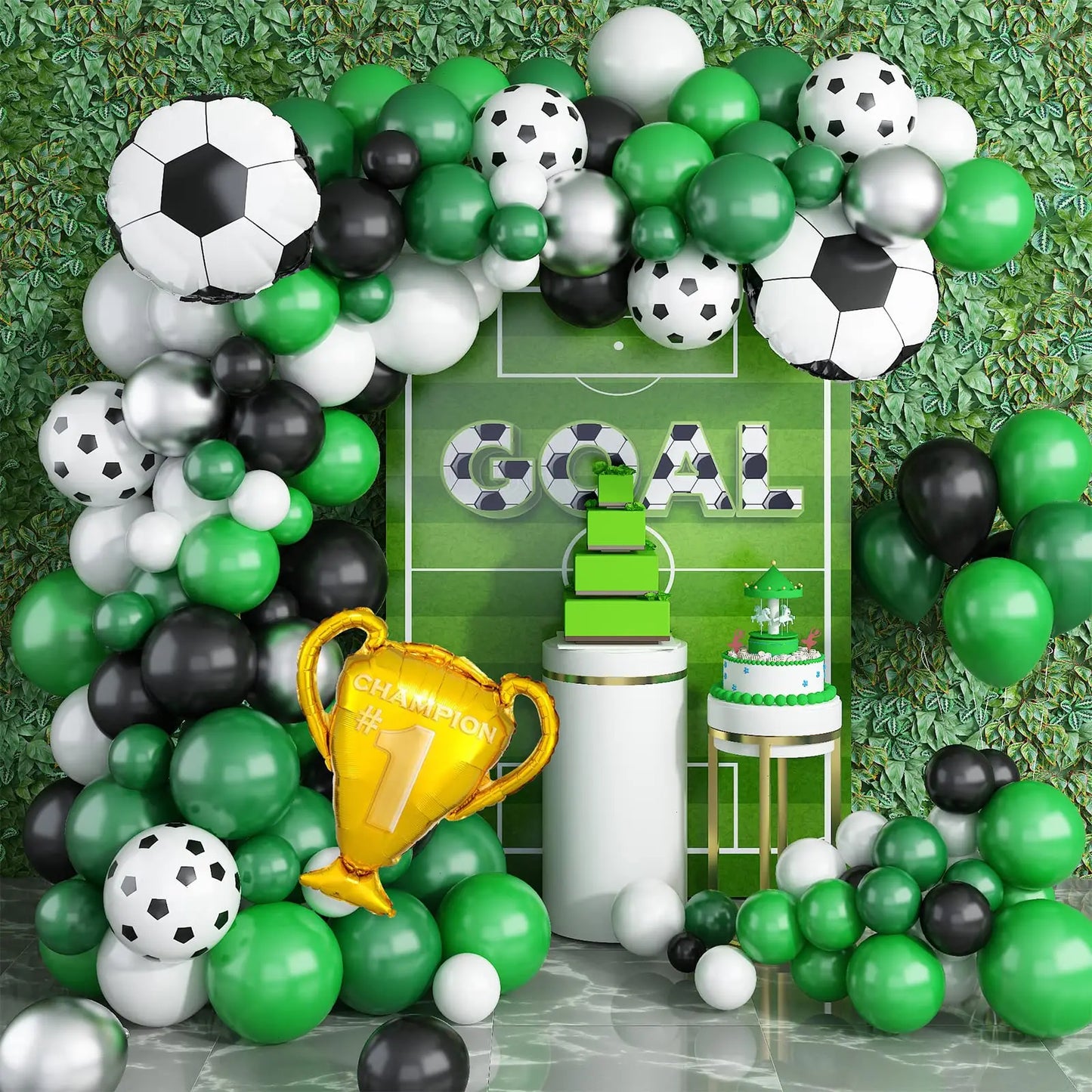 127Pcs Green White Black Football Trophy Foil Balloon Garland Arch Set Birthday Party Kids Toys Football Themed PartyDecorations