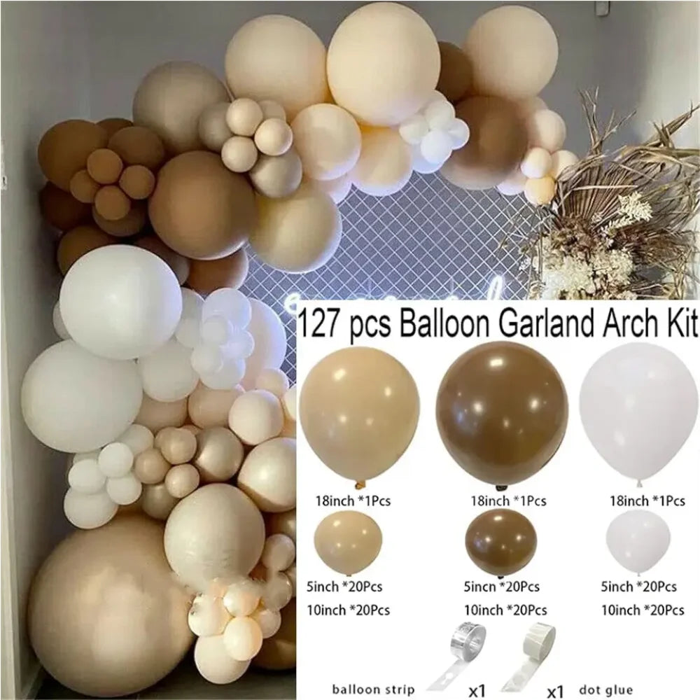 123Pcs Balloon Garland Arch Kit Coffee Brown White Latex Balloons Birthday Baby Shower Bear Theme Party Decorations