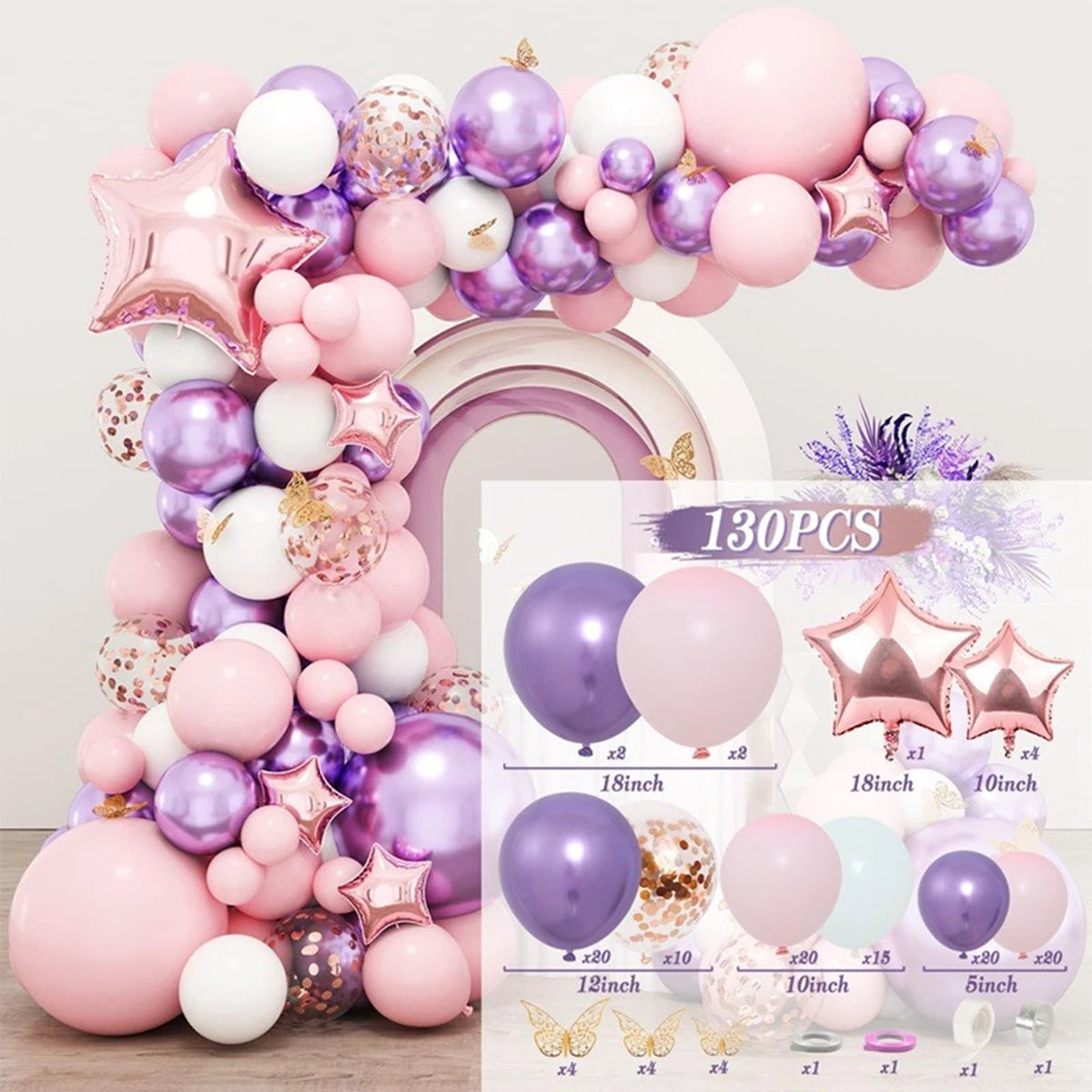 Butterfly Purple Pink Balloon Garland Arch Kit Happy Birthday Party Decor Kids Baby Shower Latex Ballon Wedding Party Supplies