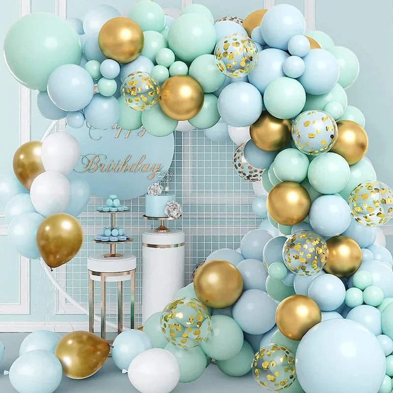 124pcs Mint Green and Blue Balloon Garland Kit, Confetti Latex Balloons for Wedding Bridal Baby Shower Birthday Party Decoration