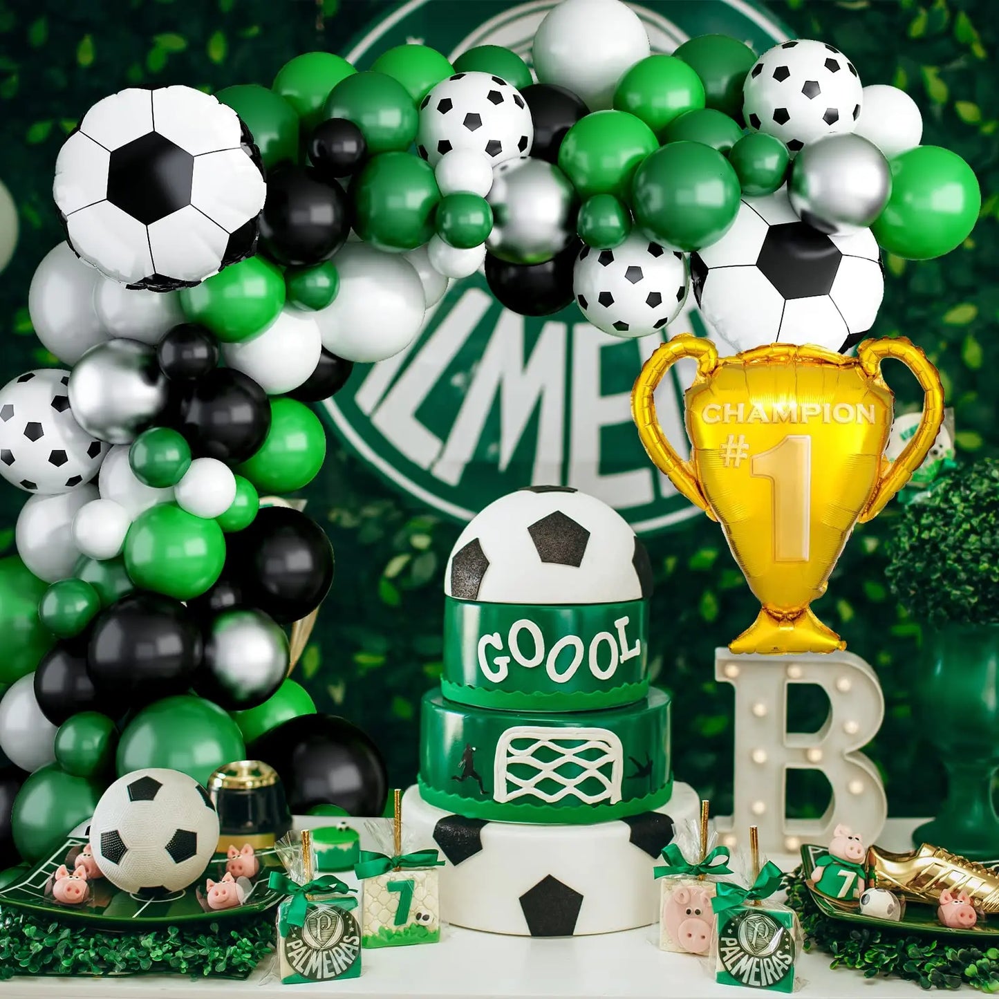 127Pcs Green White Black Football Trophy Foil Balloon Garland Arch Set Birthday Party Kids Toys Football Themed PartyDecorations