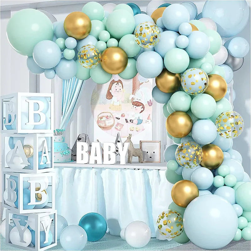 124pcs Mint Green and Blue Balloon Garland Kit, Confetti Latex Balloons for Wedding Bridal Baby Shower Birthday Party Decoration