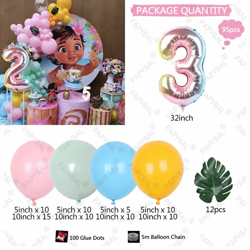 Disney Moana Balloons Garland Arch Kit Birthday Green Latex Balloons Party Decor Globos Girl Gifts Baby Shower Decorations