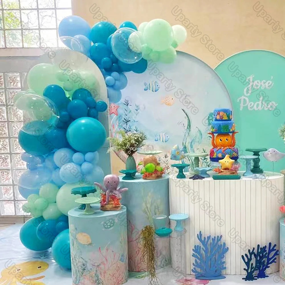 1 Set Blue Balloon Garland Transparent BoBo Globos Maca Lake Blue Balloon Arch for Sea Animal Baby Shower Birthday Party Decor