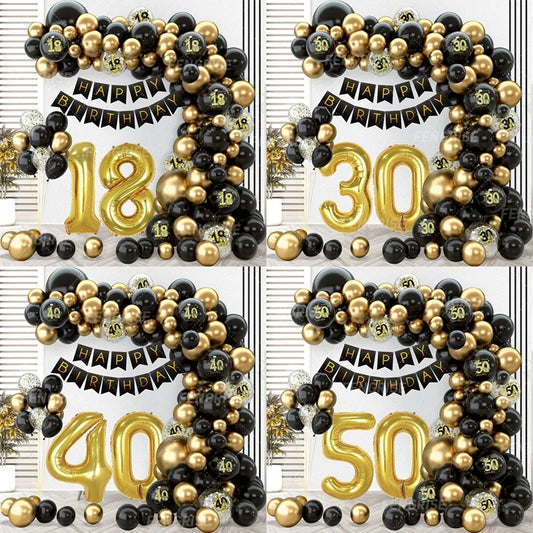 Black Gold Balloon Garland Arch Kit Confetti Latex Balloon Happy 18 30 40 50 Year Old Birthday Party Decor Adults Anniversary