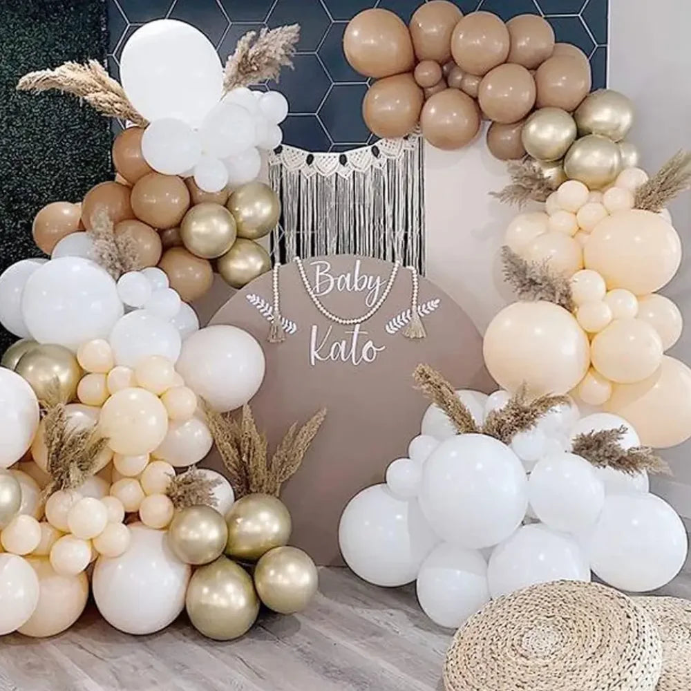 123Pcs Balloon Garland Arch Kit Coffee Brown White Latex Balloons Birthday Baby Shower Bear Theme Party Decorations