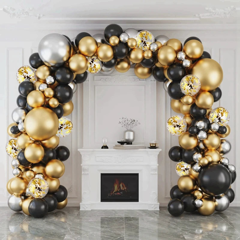 Black Gold Balloon Garland Arch Kit Confetti Latex Baloon Graduation Happy 30th 40th Birthday Balloons Decor Baby Shower Favor