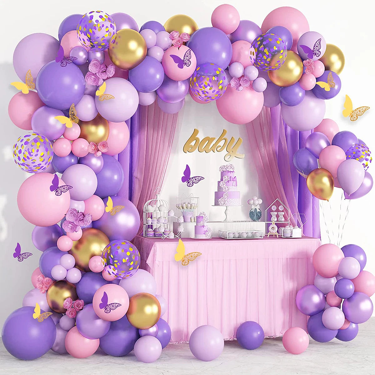 Butterfly Purple Pink Balloon Garland Arch Kit Happy Birthday Party Decor Kids Baby Shower Latex Ballon Wedding Party Supplies