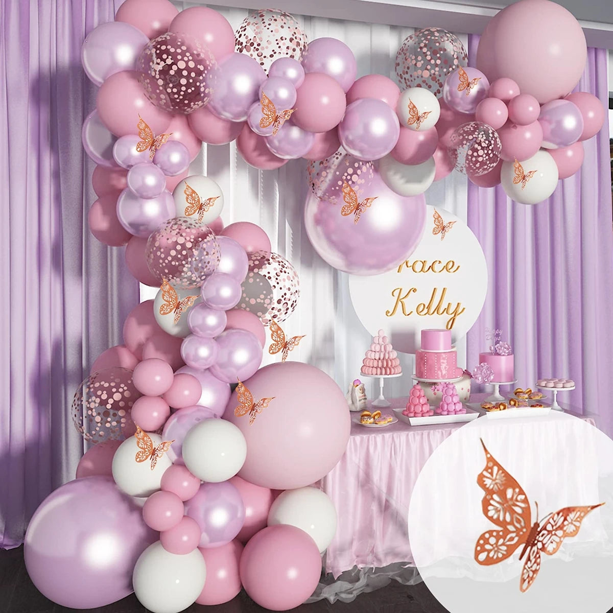 Butterfly Purple Pink Balloon Garland Arch Kit Happy Birthday Party Decor Kids Baby Shower Latex Ballon Wedding Party Supplies