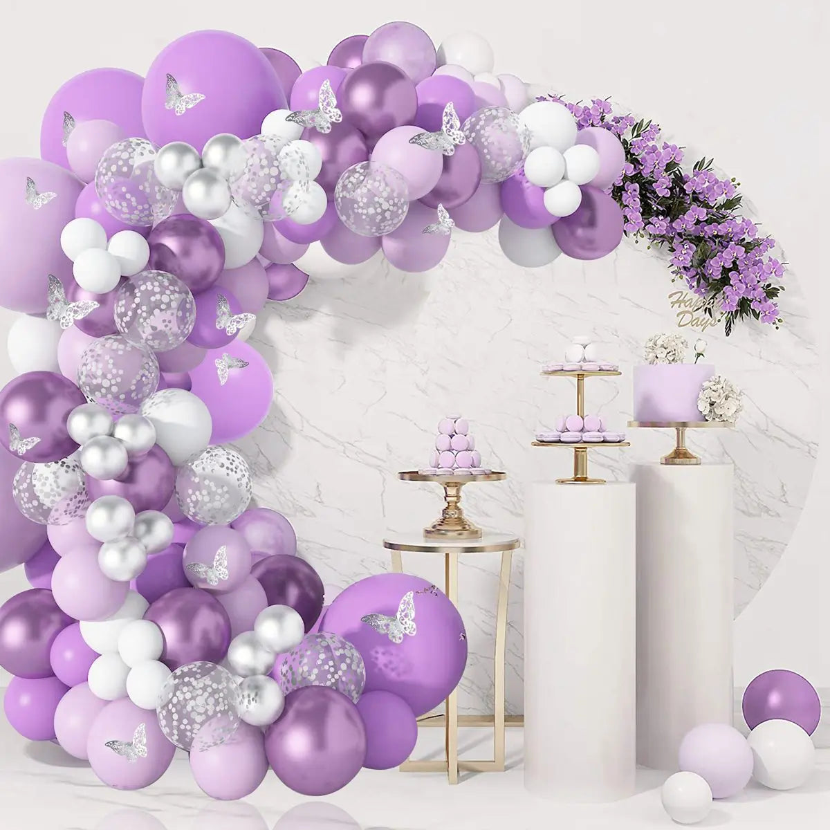 Butterfly Purple Pink Balloon Garland Arch Kit Happy Birthday Party Decor Kids Baby Shower Latex Ballon Wedding Party Supplies