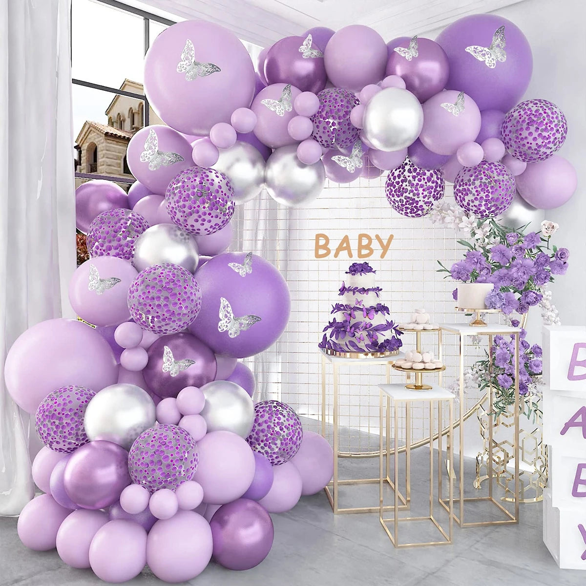 Butterfly Purple Pink Balloon Garland Arch Kit Happy Birthday Party Decor Kids Baby Shower Latex Ballon Wedding Party Supplies