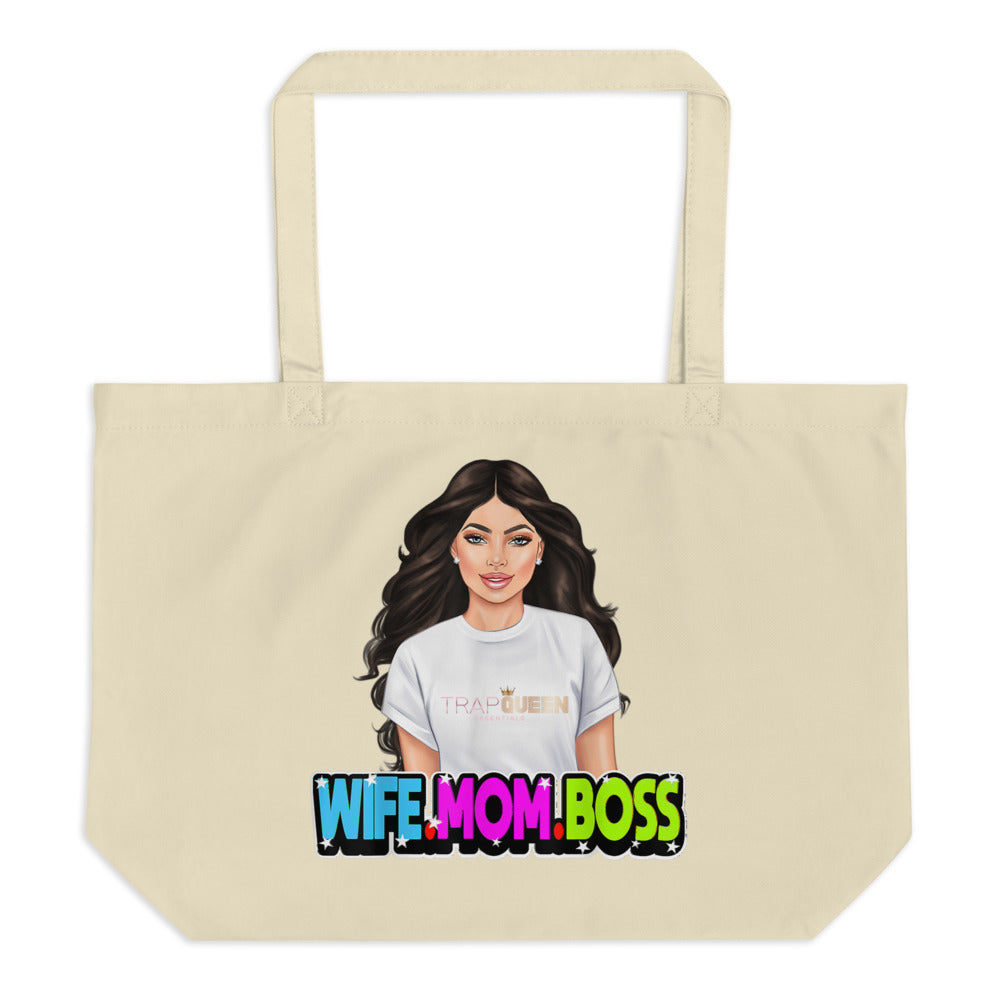 TRAP QUEEN ESSENTIALS LARGE ORGANIC TOTES__Dark Haired Beauty_MOM SH*T