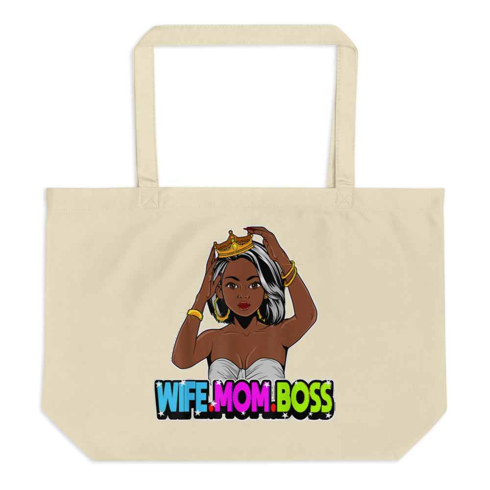 TRAP QUEEN ESSENTIALS LARGE ORGANIC TOTE BAG_Crown of Wisdom_MOM SH*T Collection