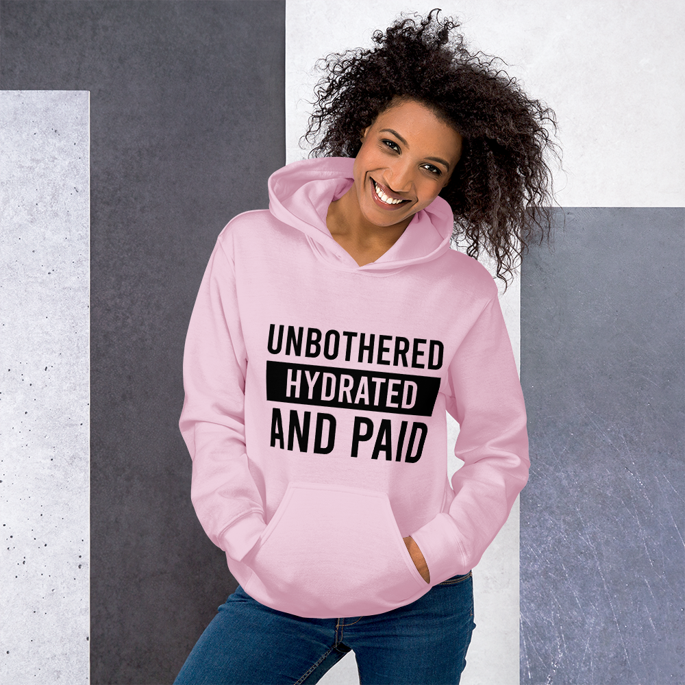 TRAP QUEEN ESSENTIALS SHORT-SLEEVE UNISEX HOODIE_Unbothered Hydrated & Paid_HUSTLE COLLECTION