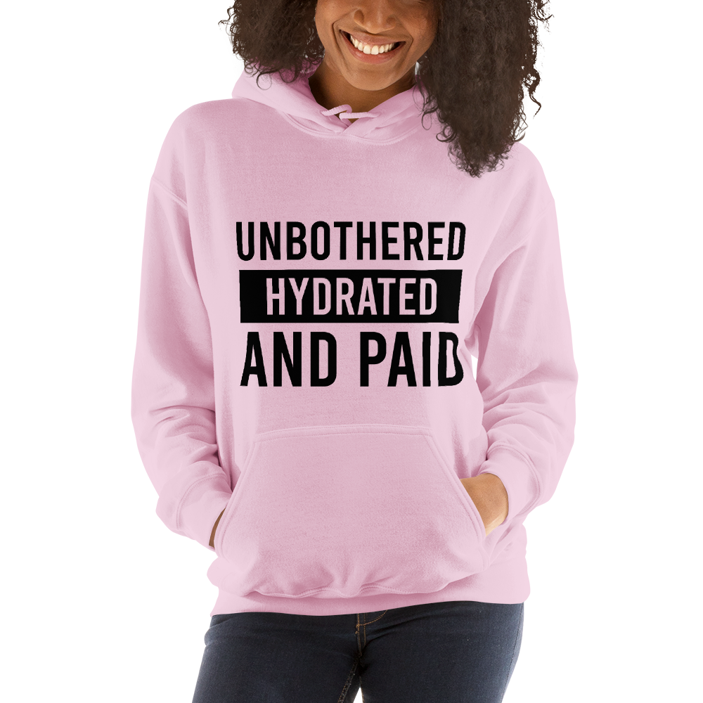 TRAP QUEEN ESSENTIALS SHORT-SLEEVE UNISEX HOODIE_Unbothered Hydrated & Paid_HUSTLE COLLECTION