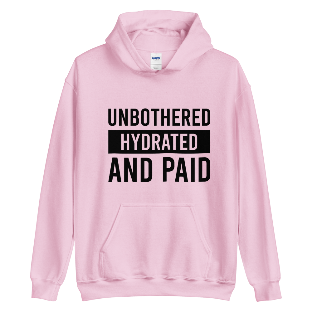 TRAP QUEEN ESSENTIALS SHORT-SLEEVE UNISEX HOODIE_Unbothered Hydrated & Paid_HUSTLE COLLECTION