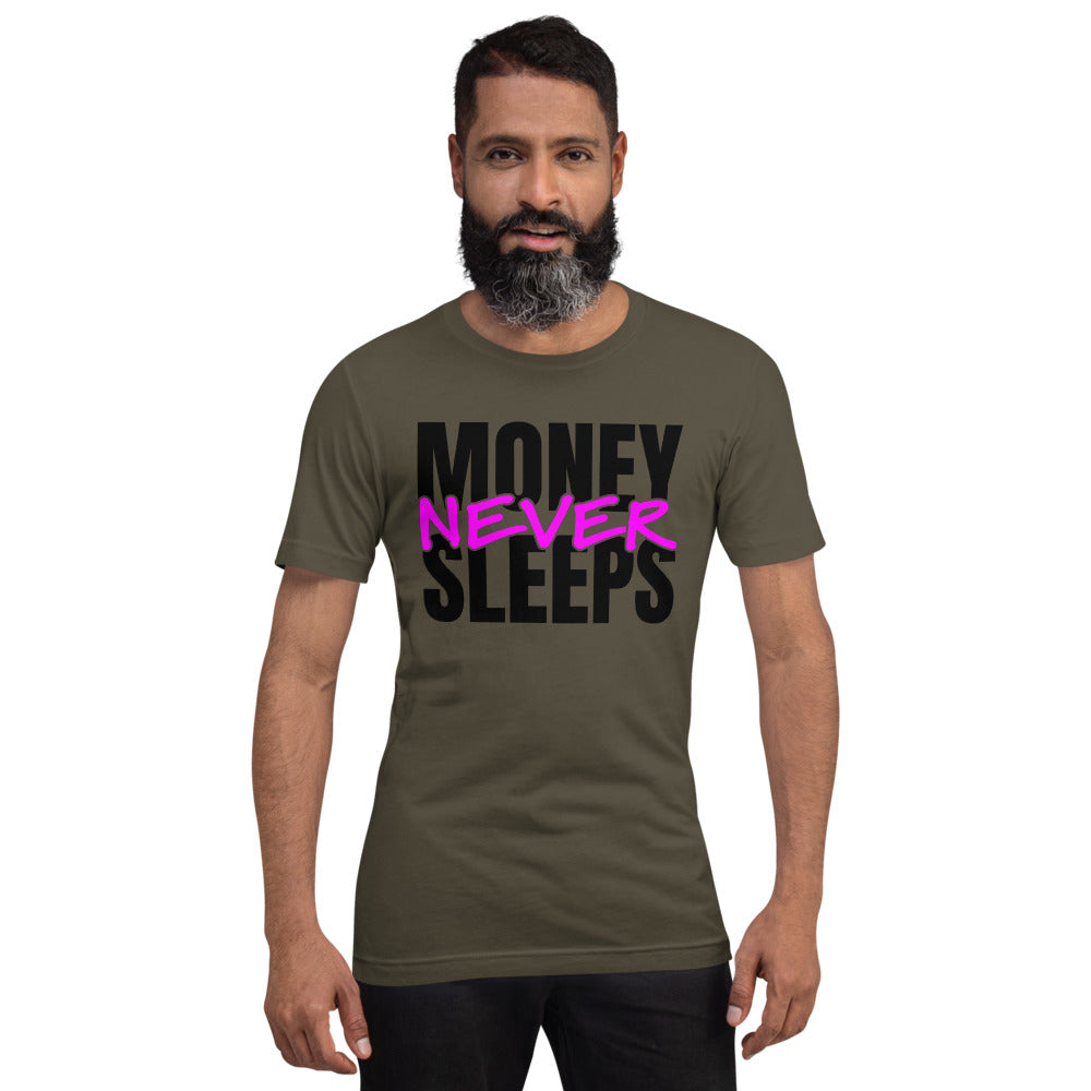 TRAP QUEEN ESSENTIALS SHORT-SLEEVE UNISEX T-SHIRT_Money Never Sleeps_HUSTLE Collection