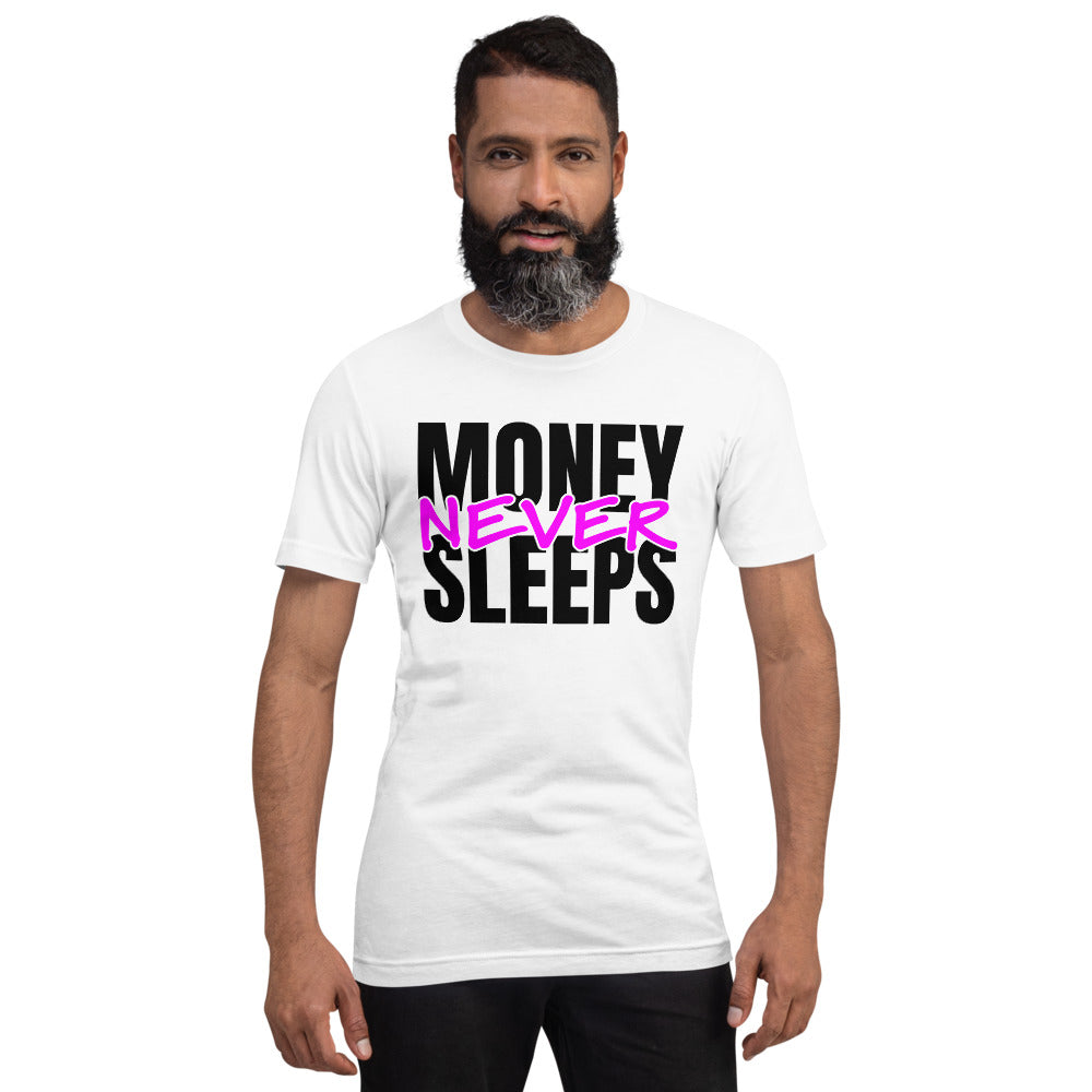 TRAP QUEEN ESSENTIALS SHORT-SLEEVE UNISEX T-SHIRT_Money Never Sleeps_HUSTLE Collection